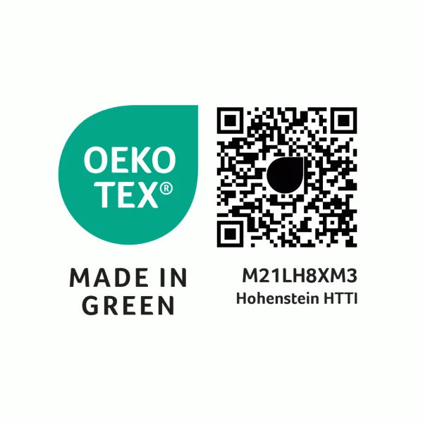 OEKO-TEX „Made in Green“ Siegel mit QR-Code, Prüfnummer M21LH8XM3, Hohenstein HTTI