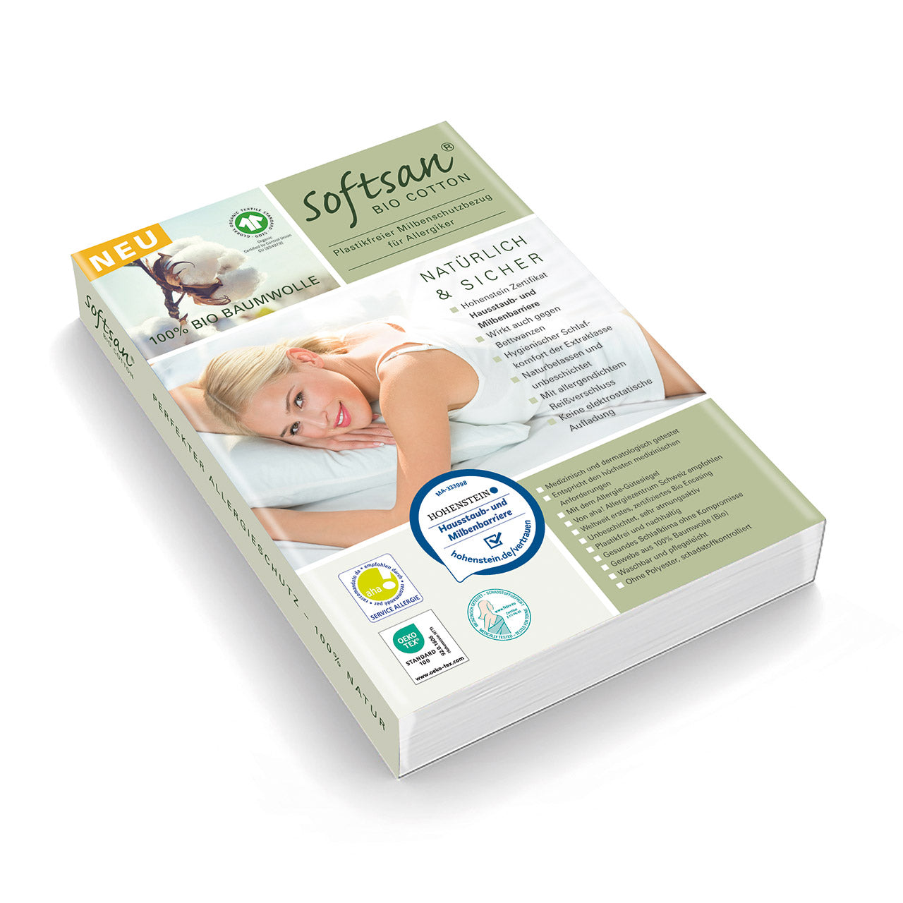 Softsan® Encasing für Matratzen aus Bio Baumwolle | Schutzbezug für Allergiker - Softsan