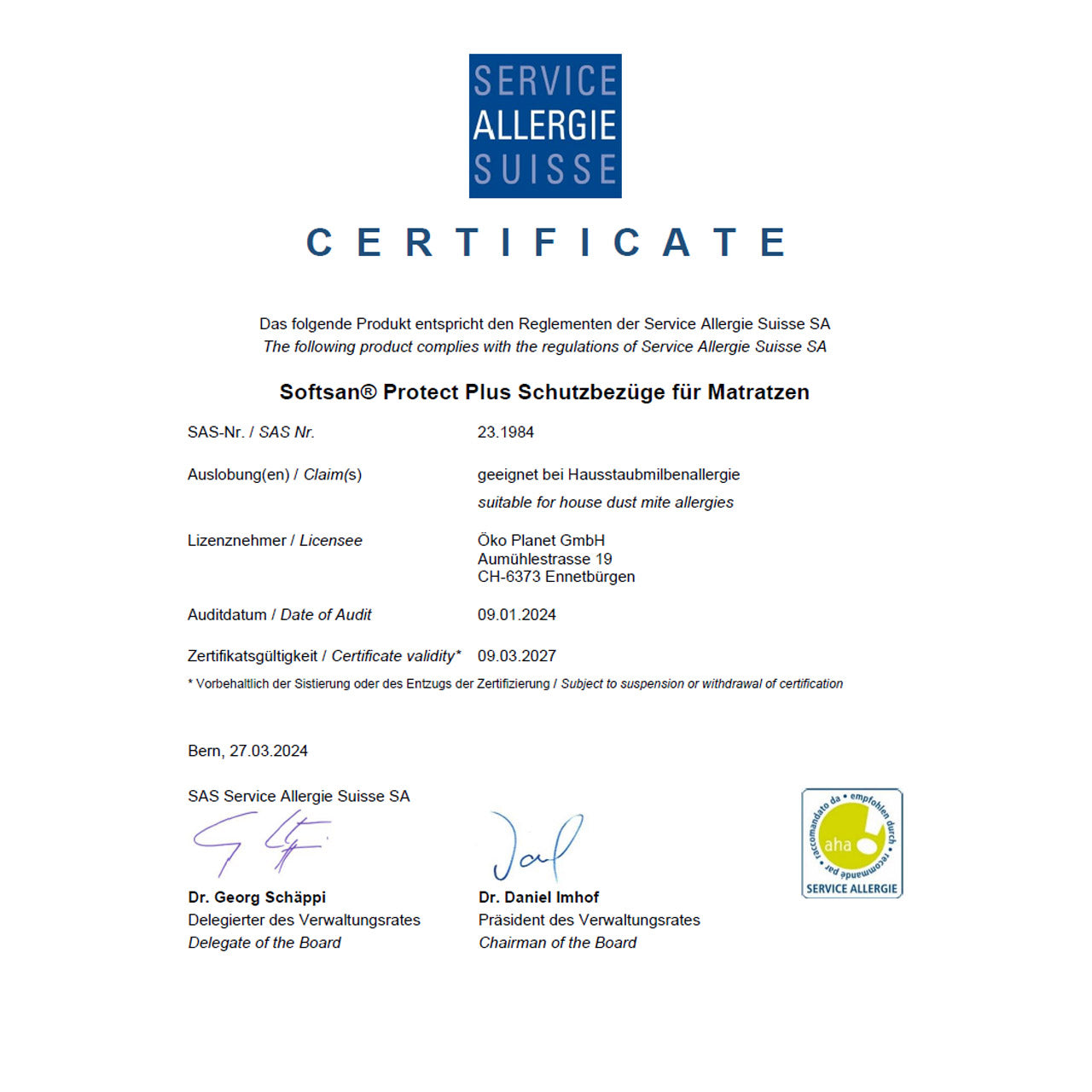 Softsan® Anti Milben Encasing für Matratzen | Schutzbezug für Allergiker - Softsan